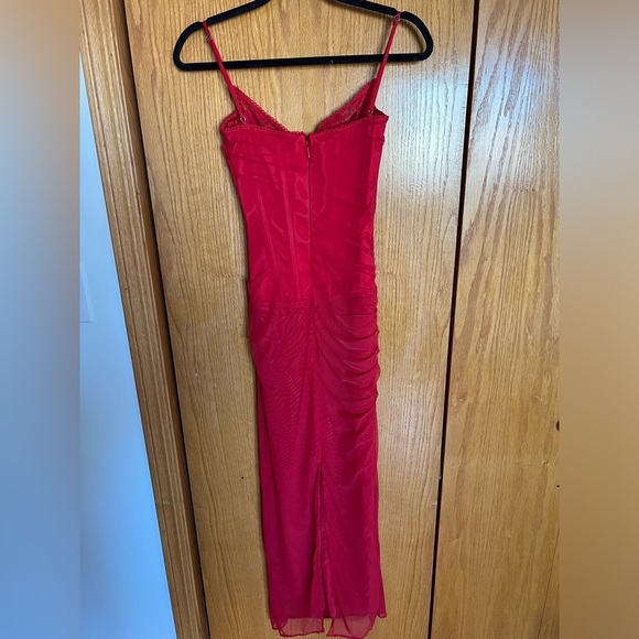 HOUSE OF CB 'Nalini' Holly Red Mesh Corset Maxi Dress - Picture 7 of 10